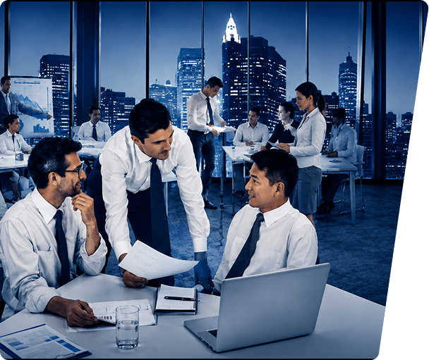 Business consultants meeting with clients in an office